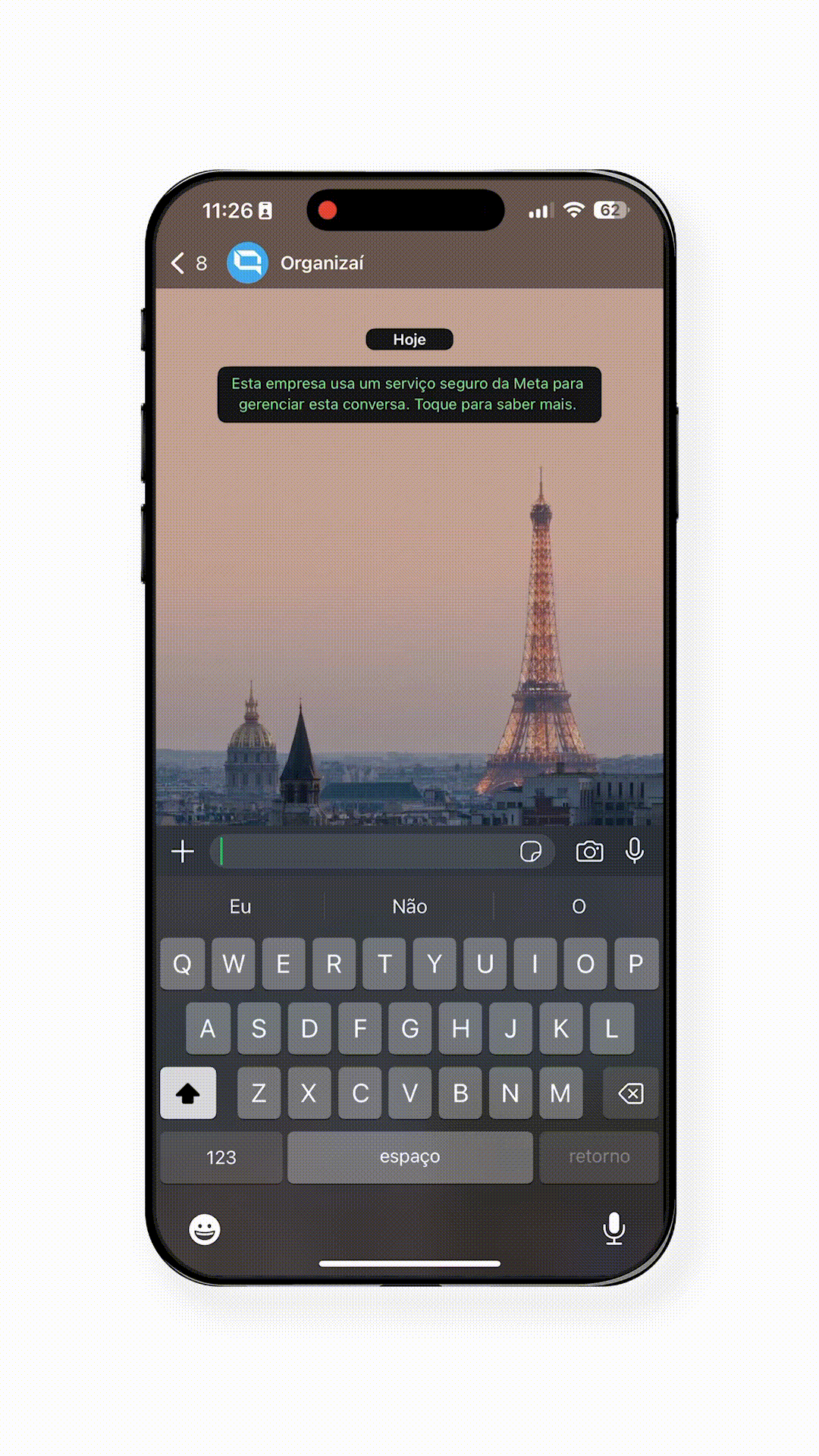Interface do WhatsApp com OrganizAÍ